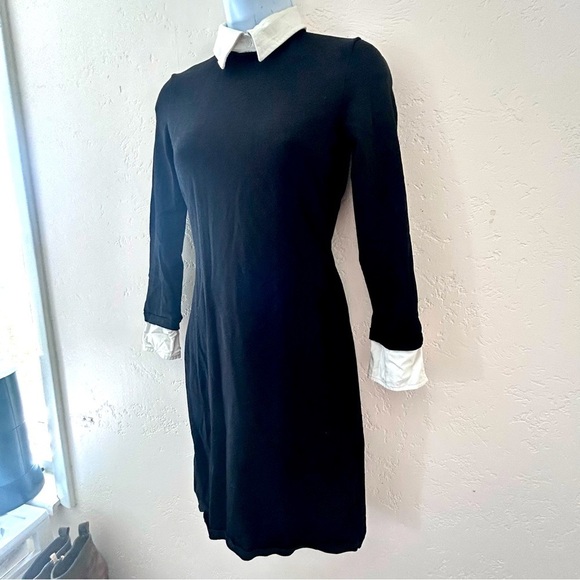 LAUREN RALPH LAUREN Stretch Knit Wednesday Addams Dress White Collar Cuffs XS - Picture 6 of 10